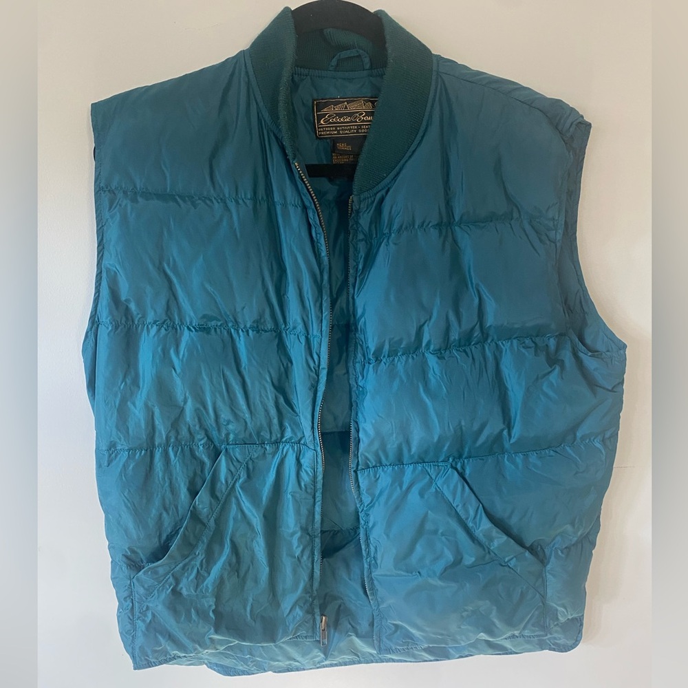 Eddie Bauer Men's Blue Puffer Vest Goose Down Vintage Medium Green/Teal Gorp